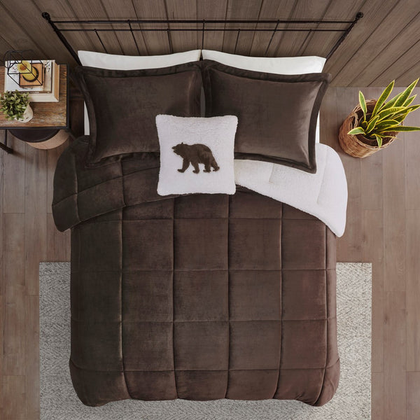 English Elm Full/Queen Alton Plush to Sherpa Comforter Set with Hypoallergenic Down Alternative Fill, Cozy Cabin Retreat Brown+Ivory 22.44 L x 20.87 W x 13.39 H B035100492