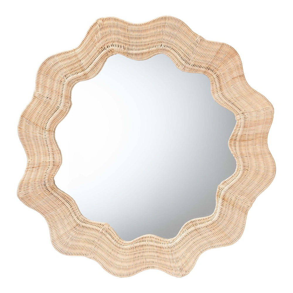Baxton Studio bali Coastal Scalloped Natural Rattan Round Accent Wall Mirror - Handcrafted, Versatile Home Decor WS115-Natural Rattan Frame-Mirror