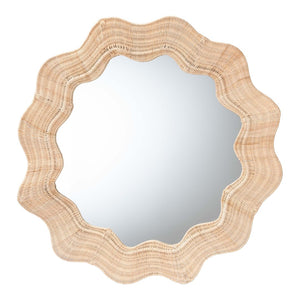 Baxton Studio bali Coastal Scalloped Natural Rattan Round Accent Wall Mirror - Handcrafted, Versatile Home Decor WS115-Natural Rattan Frame-Mirror