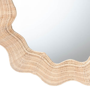 Baxton Studio bali Coastal Scalloped Natural Rattan Round Accent Wall Mirror - Handcrafted, Versatile Home Decor WS115-Natural Rattan Frame-Mirror