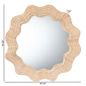 Baxton Studio bali Coastal Scalloped Natural Rattan Round Accent Wall Mirror - Handcrafted, Versatile Home Decor WS115-Natural Rattan Frame-Mirror