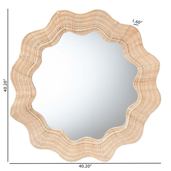Baxton Studio bali Coastal Scalloped Natural Rattan Round Accent Wall Mirror - Handcrafted, Versatile Home Decor WS115-Natural Rattan Frame-Mirror