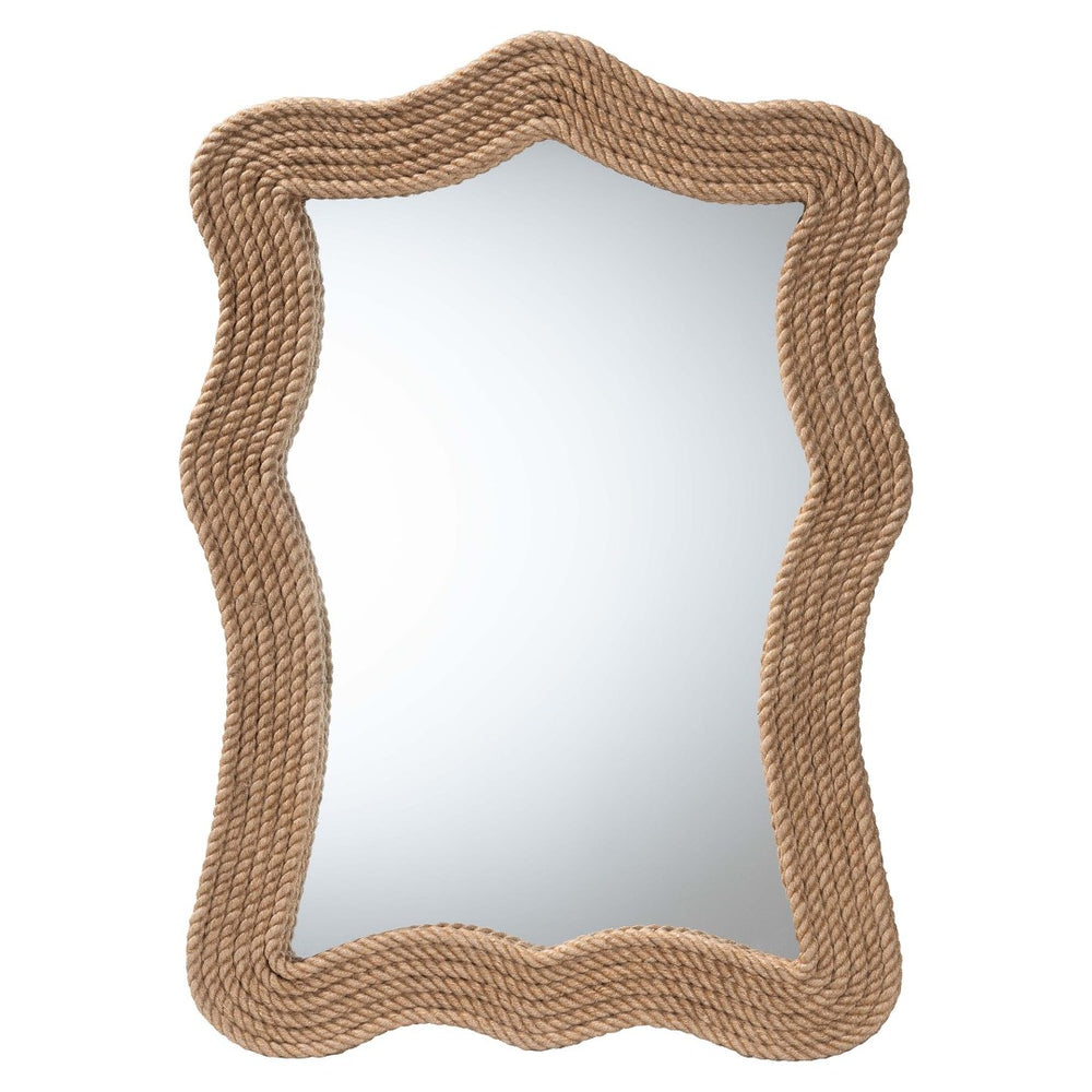 Baxton Studio bali Quiana Coastal Woven Rope Accent Wall Mirror - Artisanal Charm for Boho & Rustic Decor WS116-Natural Rope Rattan Frame-Mirror