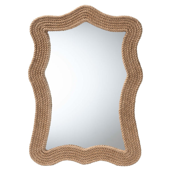 Baxton Studio bali Quiana Coastal Woven Rope Accent Wall Mirror - Artisanal Charm for Boho & Rustic Decor WS116-Natural Rope Rattan Frame-Mirror