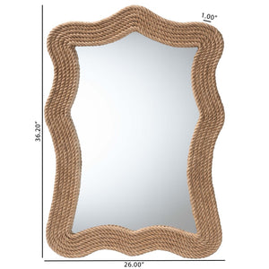 Baxton Studio bali Quiana Coastal Woven Rope Accent Wall Mirror - Artisanal Charm for Boho & Rustic Decor WS116-Natural Rope Rattan Frame-Mirror