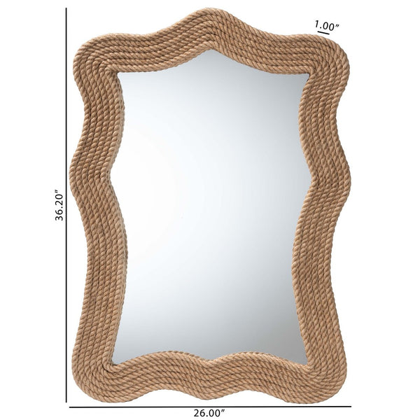 Baxton Studio bali Quiana Coastal Woven Rope Accent Wall Mirror - Artisanal Charm for Boho & Rustic Decor WS116-Natural Rope Rattan Frame-Mirror