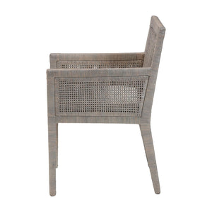 Baxton Studio bali Karis Rattan Dining Chair - Handwoven Wicker Armchair with Mahogany Frame & Removable Cushion Karis-French Grey-DC