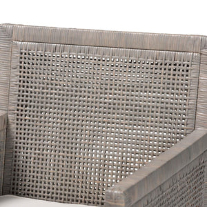 Baxton Studio bali Karis Rattan Dining Chair - Handwoven Wicker Armchair with Mahogany Frame & Removable Cushion Karis-French Grey-DC