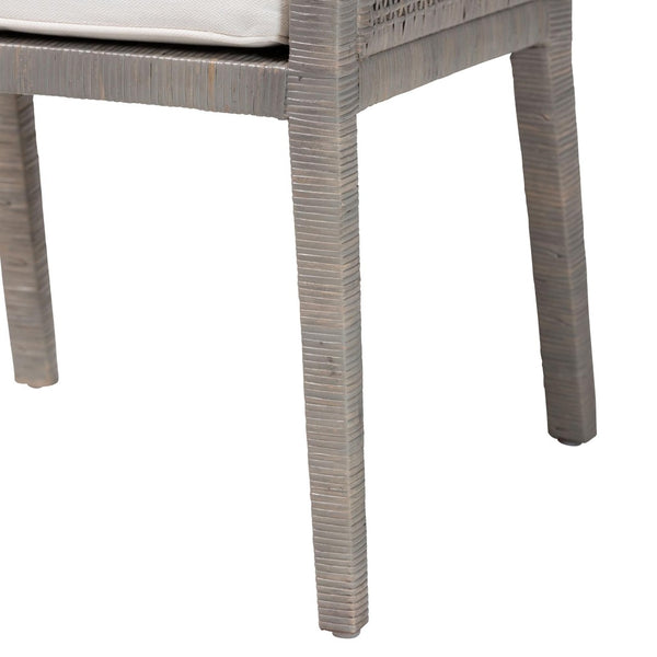 Baxton Studio bali Karis Rattan Dining Chair - Handwoven Wicker Armchair with Mahogany Frame & Removable Cushion Karis-French Grey-DC