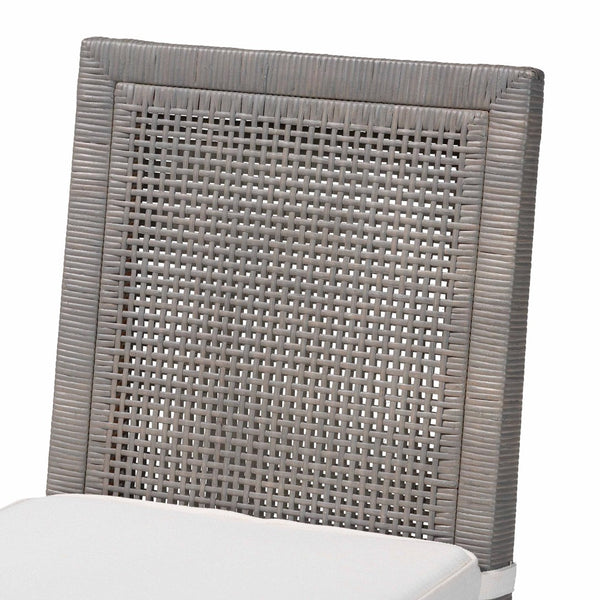 Baxton Studio bali Sofia Rattan Dining Chair - Handwoven Wicker with Cushion, Coastal Boho Style, French Grey Charm Sofia-French Grey-DC