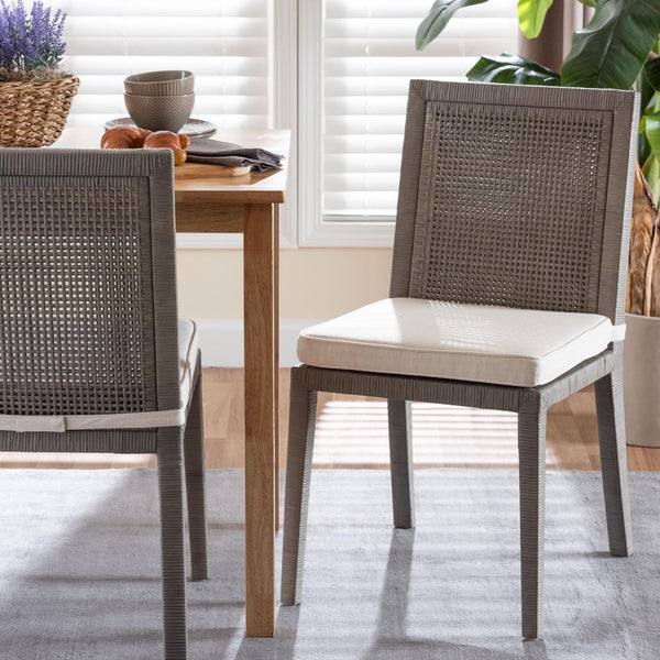 Baxton Studio bali Sofia Rattan Dining Chair - Handwoven Wicker with Cushion, Coastal Boho Style, French Grey Charm Sofia-French Grey-DC