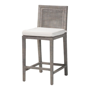 Baxton Studio bali Sofia Rattan Counter Stool - Handwoven Wicker Chair with Mahogany Frame, Coastal Boho Charm Sofia-French Grey-CS