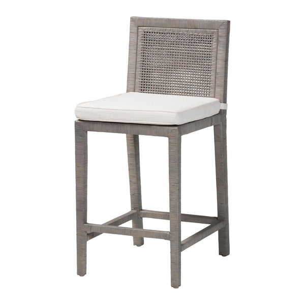 Baxton Studio bali Sofia Rattan Counter Stool - Handwoven Wicker Chair with Mahogany Frame, Coastal Boho Charm Sofia-French Grey-CS