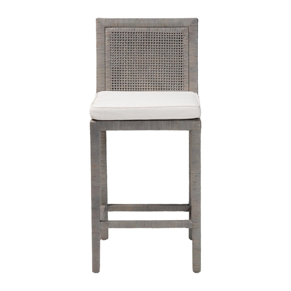 Baxton Studio bali Sofia Rattan Counter Stool - Handwoven Wicker Chair with Mahogany Frame, Coastal Boho Charm Sofia-French Grey-CS