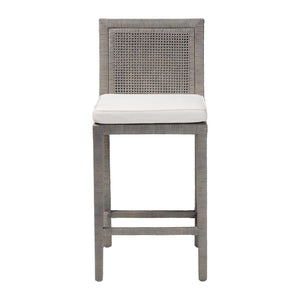 Baxton Studio bali Sofia Rattan Counter Stool - Handwoven Wicker Chair with Mahogany Frame, Coastal Boho Charm Sofia-French Grey-CS