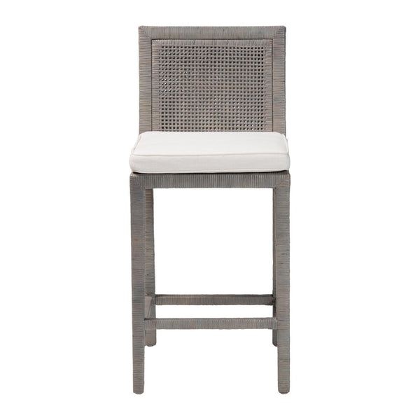 Baxton Studio bali Sofia Rattan Counter Stool - Handwoven Wicker Chair with Mahogany Frame, Coastal Boho Charm Sofia-French Grey-CS