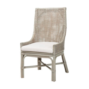 Baxton Studio bali Bali Bella Rattan Dining Chair - Handwoven Coastal Boho Accent Chair with Cushion & High Backrest Bella-French Grey/Rattan-DC