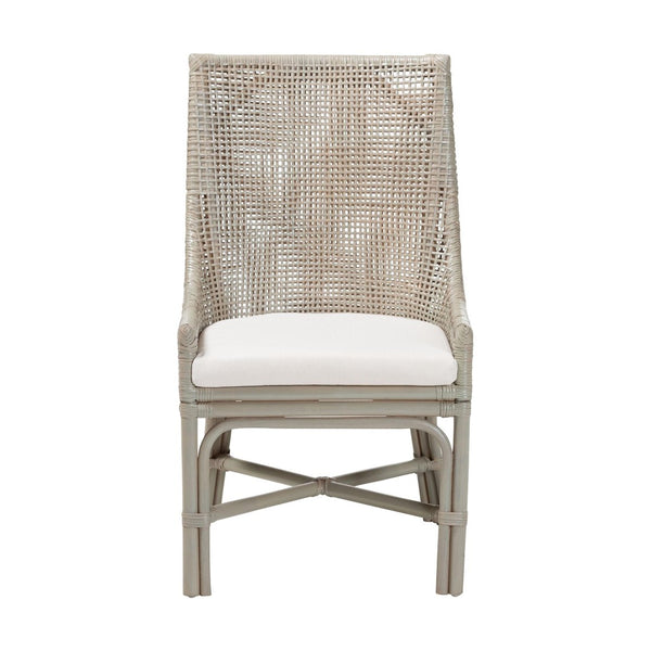 Baxton Studio bali Bali Bella Rattan Dining Chair - Handwoven Coastal Boho Accent Chair with Cushion & High Backrest Bella-French Grey/Rattan-DC