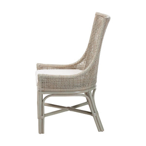 Baxton Studio bali Bali Bella Rattan Dining Chair - Handwoven Coastal Boho Accent Chair with Cushion & High Backrest Bella-French Grey/Rattan-DC