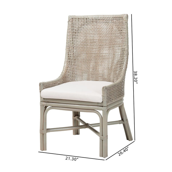 Baxton Studio bali Bali Bella Rattan Dining Chair - Handwoven Coastal Boho Accent Chair with Cushion & High Backrest Bella-French Grey/Rattan-DC
