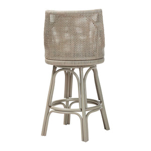 Baxton Studio bali Bali Bella Rattan Swivel Bar Stool with Cushion - Handwoven Coastal Chair for Dining & Relaxation Bella-French Grey/Rattan-BS
