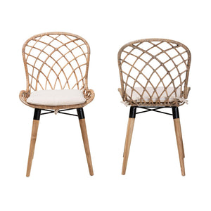 English Elm Modern Bohemian Rattan Woven Metal Dining Chairs Set of Two for Eclectic Spaces B2750P420372
