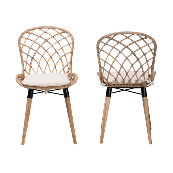 English Elm Modern Bohemian Rattan Woven Metal Dining Chairs Set of Two for Eclectic Spaces B2750P420372