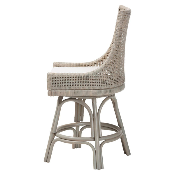 Baxton Studio bali Bella Swivel Rattan Counter Stool – Handwoven Kitchen Island Seating with Cushion & Footrests Bella-French Grey/Rattan-CS