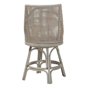 Baxton Studio bali Bella Swivel Rattan Counter Stool – Handwoven Kitchen Island Seating with Cushion & Footrests Bella-French Grey/Rattan-CS