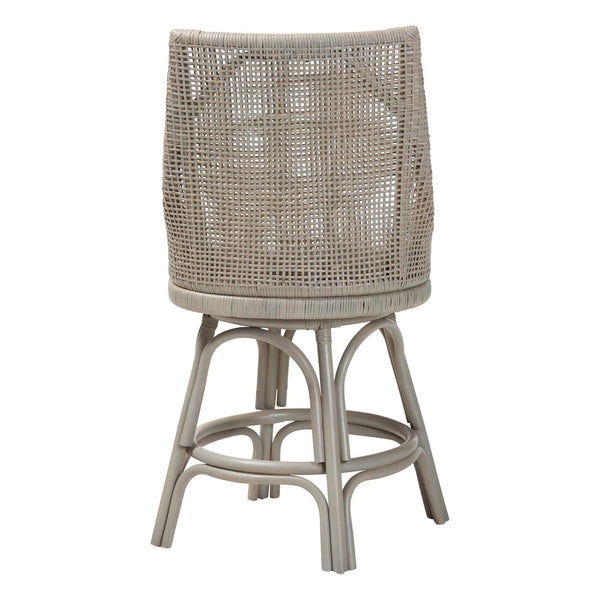 Baxton Studio bali Bella Swivel Rattan Counter Stool – Handwoven Kitchen Island Seating with Cushion & Footrests Bella-French Grey/Rattan-CS