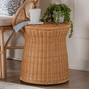 Baxton Studio bali Bali Caroline Round Rattan End Table - Handwoven Wicker Accent for Living Room & Sunroom Charm Charlote-Light Honey Rattan-ET