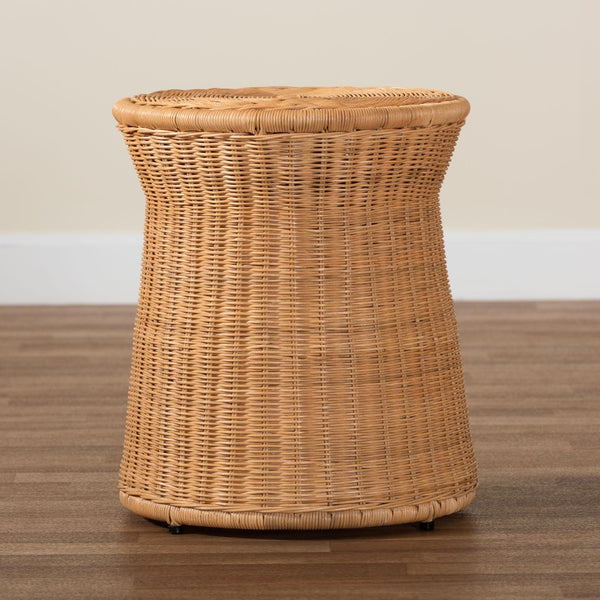 Baxton Studio bali Bali Caroline Round Rattan End Table - Handwoven Wicker Accent for Living Room & Sunroom Charm Charlote-Light Honey Rattan-ET