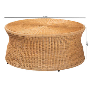 Baxton Studio bali Caroline Round Natural Rattan Coffee Table - Handcrafted Drum Accent for Living Room & Sunroom Charlote-Light Honey Rattan-Large-CT