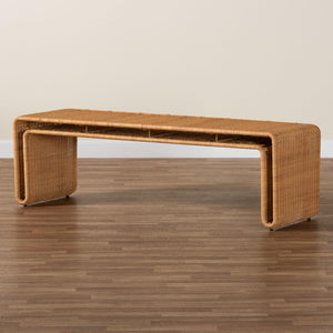 Baxton Studio bali Nevada Bohemian Rattan Accent Bench - Light Honey, Handcrafted, Stylish Entryway & Living Room Piece Nevada-Light Honey Rattan-Bench