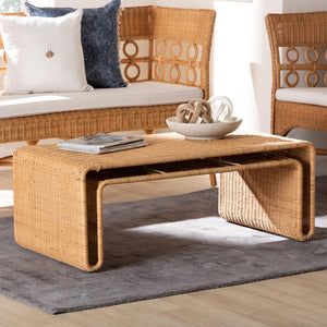 Baxton Studio bali Bali Nevada Bohemian Rattan Coffee Table – Handcrafted Natural Accent for Stylish Living Spaces Nevada-Light Honey Rattan-CT