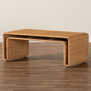 Baxton Studio bali Bali Nevada Bohemian Rattan Coffee Table – Handcrafted Natural Accent for Stylish Living Spaces Nevada-Light Honey Rattan-CT