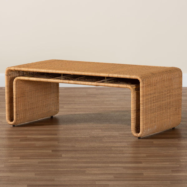 Baxton Studio bali Bali Nevada Bohemian Rattan Coffee Table – Handcrafted Natural Accent for Stylish Living Spaces Nevada-Light Honey Rattan-CT