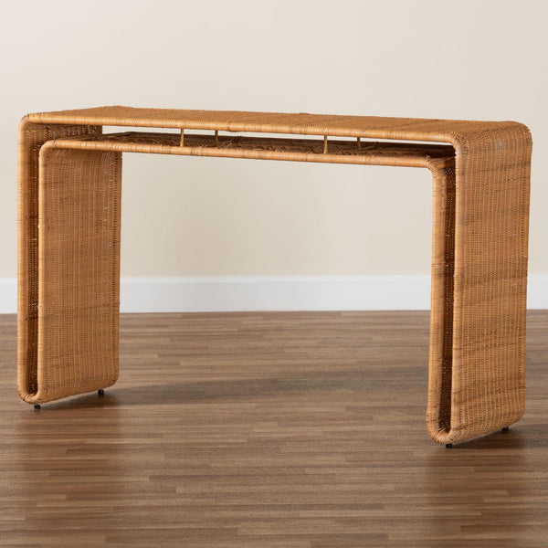 Baxton Studio bali Nevada Bohemian Rattan Console Table – Handcrafted Entryway Accent with Natural Texture & Style Nevada-Light Honey Rattan-Console Table