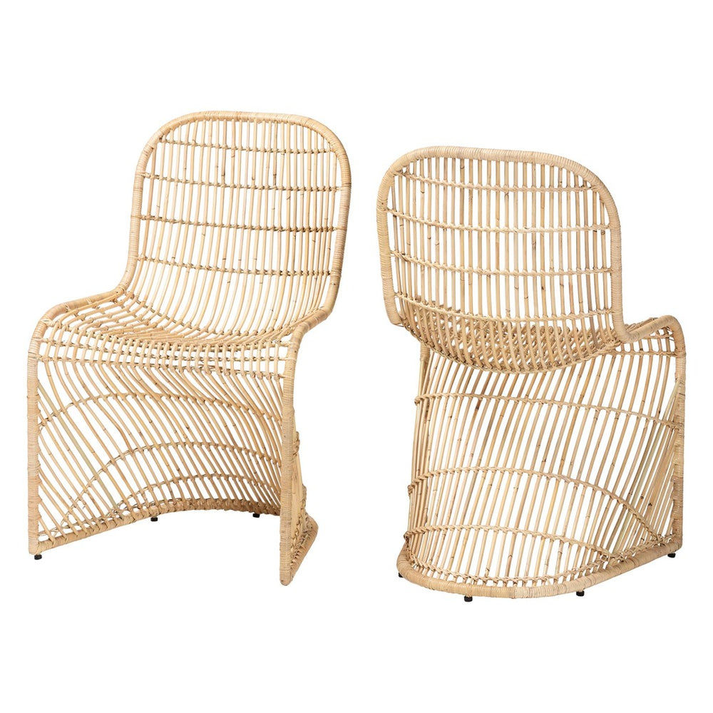 Baxton Studio bali Rosalba Bohemian Rattan Dining Chair Set - 2-Piece S-Curve Design for Indoor & Outdoor Use S-Curve Decor-Light Honey Rattan-DC