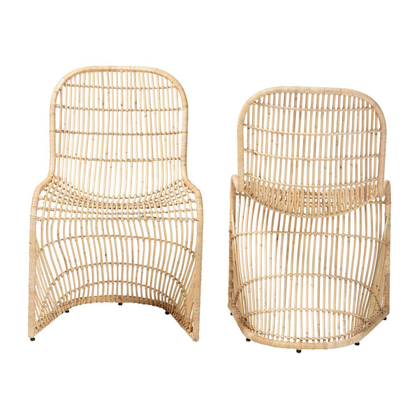 Baxton Studio bali Rosalba Bohemian Rattan Dining Chair Set - 2-Piece S-Curve Design for Indoor & Outdoor Use S-Curve Decor-Light Honey Rattan-DC
