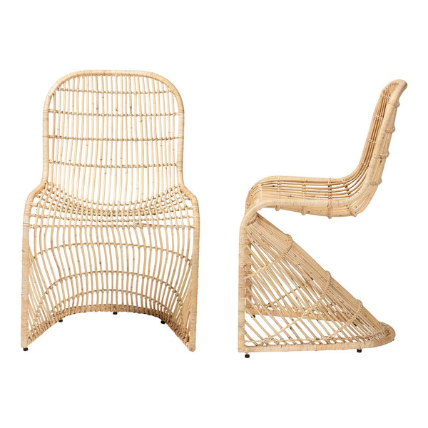 Baxton Studio bali Rosalba Bohemian Rattan Dining Chair Set - 2-Piece S-Curve Design for Indoor & Outdoor Use S-Curve Decor-Light Honey Rattan-DC