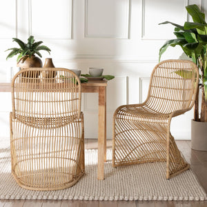 Baxton Studio bali Rosalba Bohemian Rattan Dining Chair Set - 2-Piece S-Curve Design for Indoor & Outdoor Use S-Curve Decor-Light Honey Rattan-DC