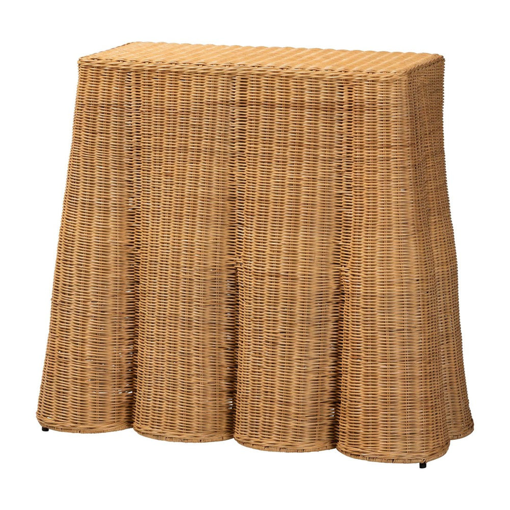 Baxton Studio bali Palm Scallop Natural Rattan Console Table - Handwoven Accent for Coastal Boho Home Décor 36" Palm-Small-Light Honey Rattan-Console Table