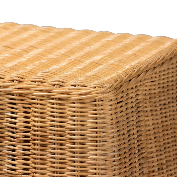 Baxton Studio bali Palm Scallop Natural Rattan Console Table - Handwoven Accent for Coastal Boho Home Décor 36" Palm-Small-Light Honey Rattan-Console Table