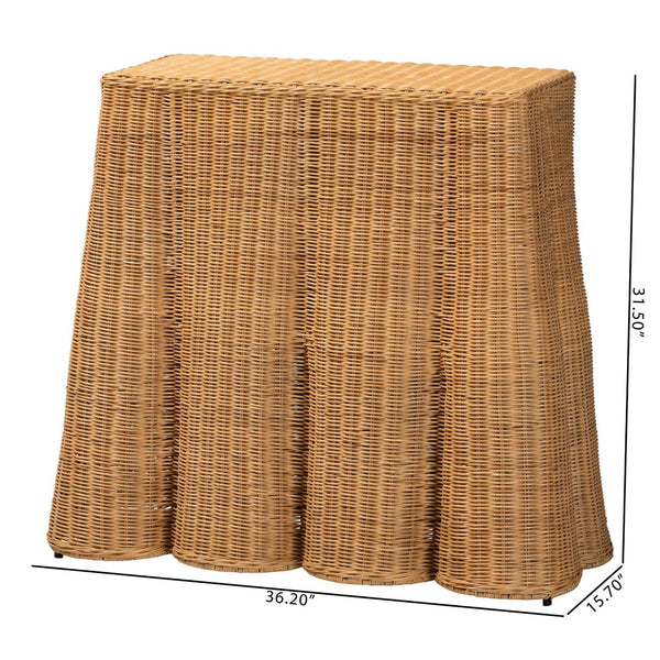 Baxton Studio bali Palm Scallop Natural Rattan Console Table - Handwoven Accent for Coastal Boho Home Décor 36" Palm-Small-Light Honey Rattan-Console Table