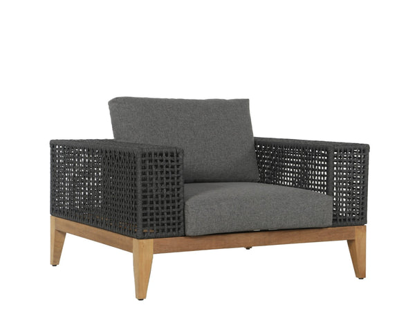 Sunpan SALERNO Armchair - Contemporary Gracebay Grey Lounge Chair with Teak Frame for Indoor & Outdoor Use 109513