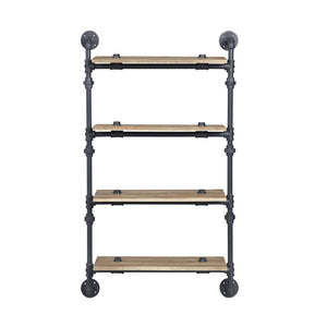 English Elm Brantley Industrial Wall Rack Four Open Shelves Oak Veneer and Sandy Black Metal Frame B2726P446701