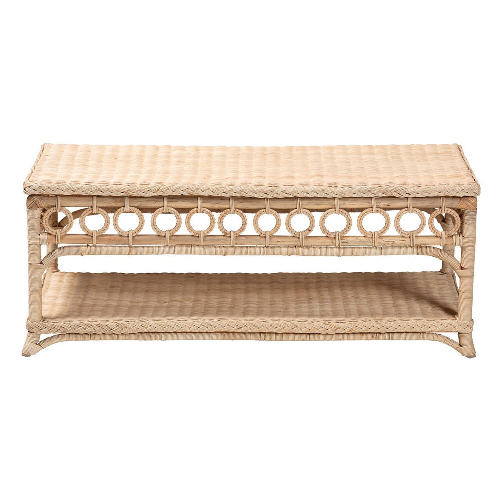 Baxton Studio bali Oxford Braided Rattan Coffee Table - Coastal Boho Accent with Open Shelf & Artisan Detailing WS121-Natural-Rattan-CT