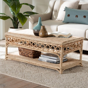 Baxton Studio bali Oxford Braided Rattan Coffee Table - Coastal Boho Accent with Open Shelf & Artisan Detailing WS121-Natural-Rattan-CT