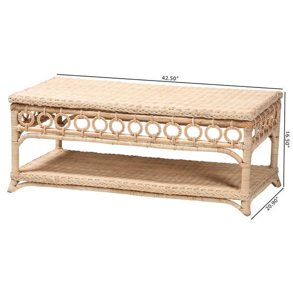 Baxton Studio bali Oxford Braided Rattan Coffee Table - Coastal Boho Accent with Open Shelf & Artisan Detailing WS121-Natural-Rattan-CT